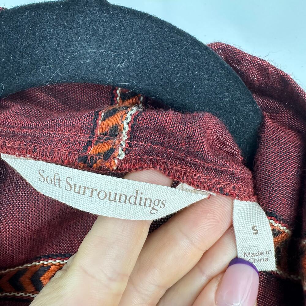 Soft Surroundings Womens Duster Cardigan Size S Long Sleeve Aztec Clay Red Boho - Picture 8 of 8